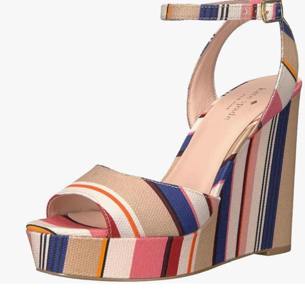 Kate Spade Dellie Berber Striped Wedge Sandal Multicolor Platform 10